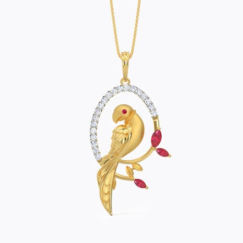Playful Parrot Gemstone Pendant Diamond,Gemstone Pendants 18 Karat Yellow Gold Playful Parrot Gemstone Pendant