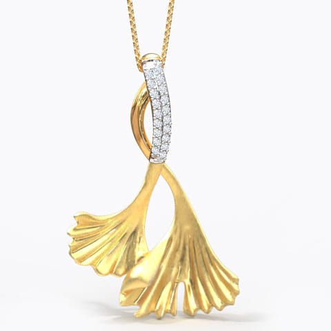 Dazzling Ginkgo Diamond Pendant Diamond Pendants 14 Karat Yellow Gold Dazzling Ginkgo Diamond Pendant
