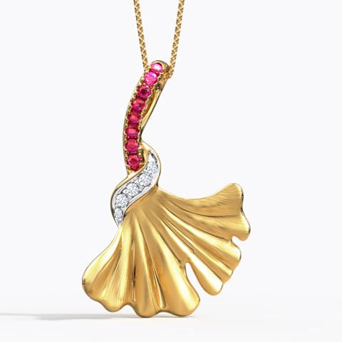 Pretty Ginkgo Gemstone Pendant Diamond,Gemstone Pendants 14 Karat Yellow Gold Pretty Ginkgo Gemstone Pendant