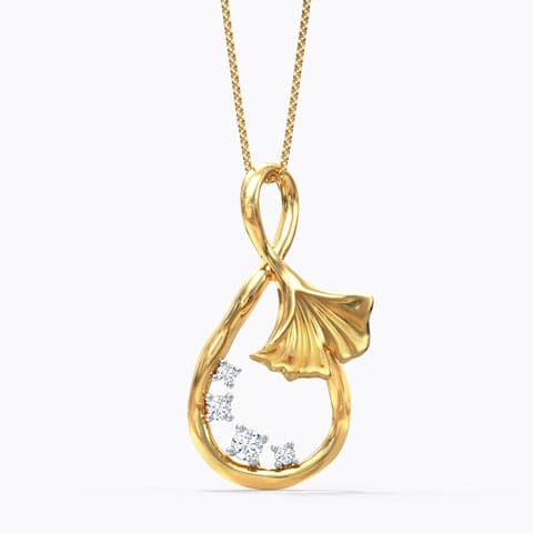 Lovely Ginkgo Diamond Pendant Diamond Pendants 14 Karat Yellow Gold Lovely Ginkgo Diamond Pendant