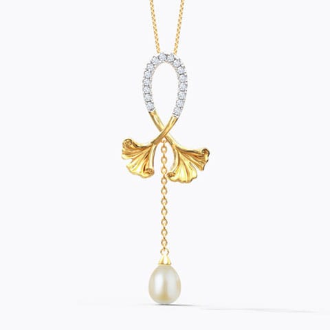 Delightful Ginkgo Pearl Pendant Diamond,Gemstone Pendants 14 Karat Yellow Gold Delightful Ginkgo Pearl Pendant