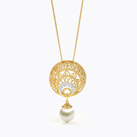 Arris Pearl Pendant Diamond,Gemstone Pendants 18 Karat Yellow Gold Arris Pearl Pendant