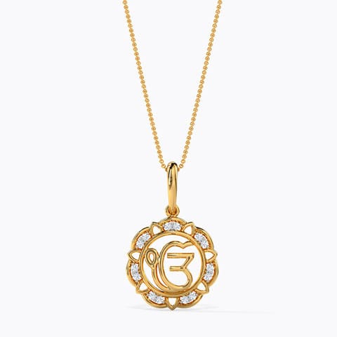 Ek Onkar Diamond Pendant Diamond Pendants 14 Karat Yellow Gold Ek Onkar Diamond Pendant