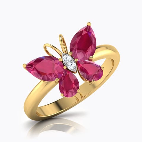 Butterfly Ruby Diamond Ring Diamond,Gemstone Rings 18 Karat Yellow Gold Butterfly Ruby Diamond Ring