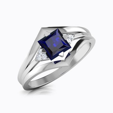 Princess Sapphire Diamond Ring Diamond,Gemstone Rings 18 Karat White Gold Princess Sapphire Diamond Ring