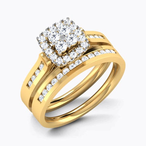 Dazzle Diamond Bridal Ring Set Diamond Rings 18 Karat Yellow Gold Dazzle Diamond Bridal Ring Set