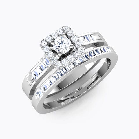 Sparkle Diamond Bridal Ring Set Diamond Rings 18 Karat White Gold Sparkle Diamond Bridal Ring Set