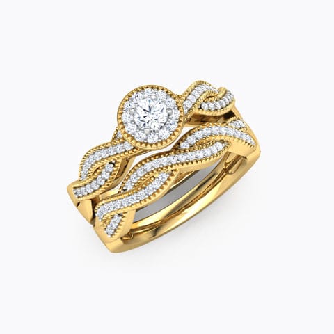 Luminous Diamond Bridal Ring Set Diamond Rings 14 Karat Yellow Gold Luminous Diamond Bridal Ring Set
