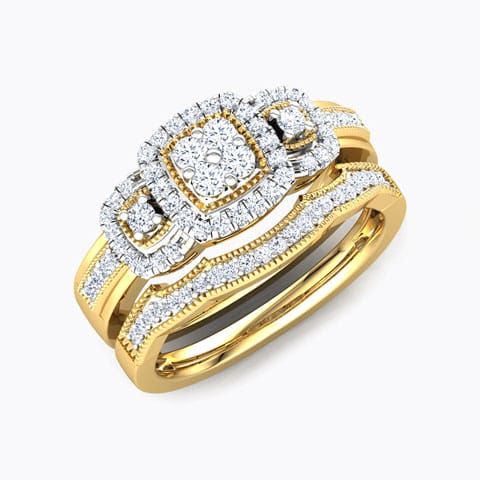 Splendour Diamond Bridal Ring Set Diamond Rings 18 Karat Yellow Gold Splendour Diamond Bridal Ring Set