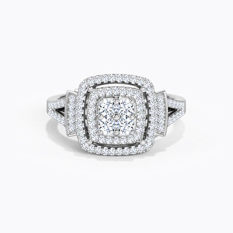 Two Row Square Diamond Ring Diamond Rings 18 Karat White Gold Two Row Square Diamond Ring