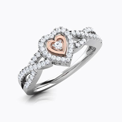 Dual Tone Heart Diamond Ring Diamond Rings 18 Karat Two Tone Gold Dual Tone Heart Diamond Ring