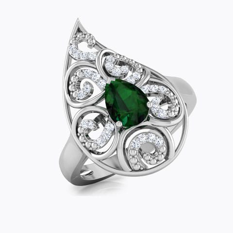 Lahari Paisley Diamond Ring Diamond,Gemstone Rings 18 Karat White Gold Lahari Paisley Diamond Ring