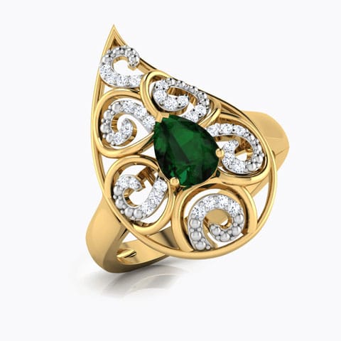 Lahari Paisley Diamond Ring Diamond,Gemstone Rings 18 Karat Yellow Gold Lahari Paisley Diamond Ring