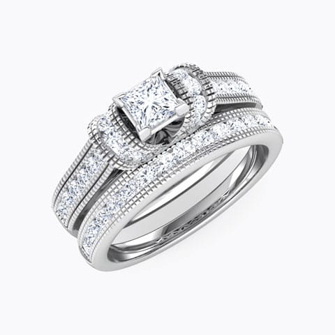 Eterna Diamond Bridal Ring Set Diamond Rings 18 Karat White Gold Eterna Diamond Bridal Ring Set
