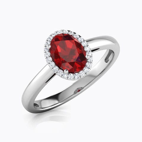 Halo Garnet Birthstone Diamond Ring Diamond,Gemstone Rings 18 Karat White Gold Halo Garnet Birthstone Diamond Ring
