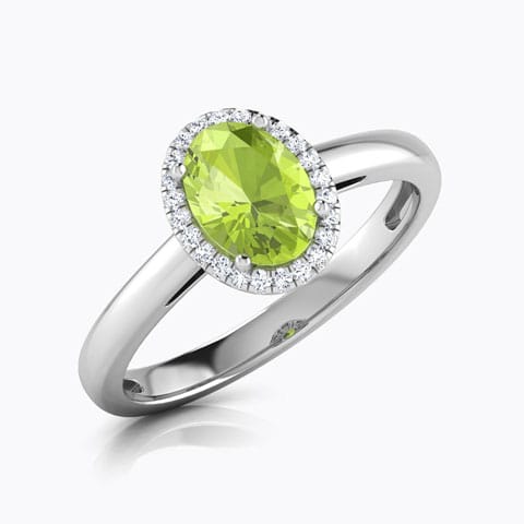 Halo Peridot Birthstone Diamond Ring Diamond,Gemstone Rings 14 Karat White Gold Halo Peridot Birthstone Diamond Ring