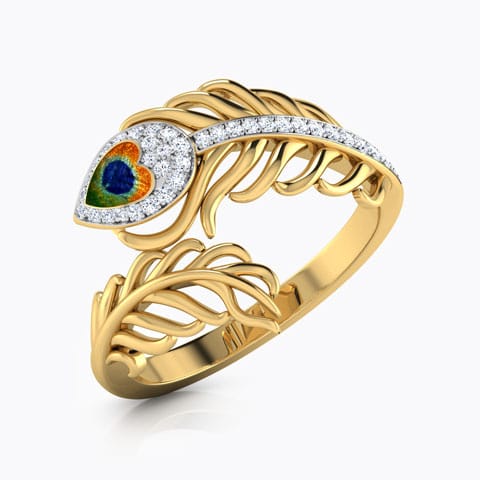 Peacock Feather Diamond Ring Diamond Rings 18 Karat Yellow Gold Peacock Feather Diamond Ring