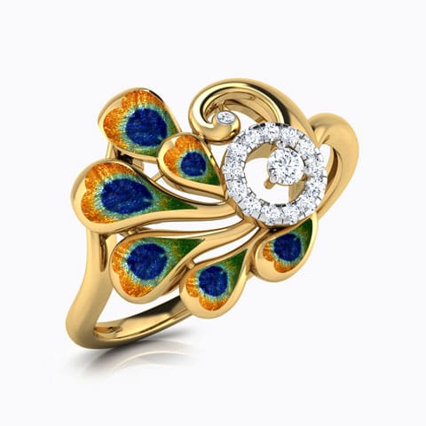 Opulent Peacock Diamond Ring Diamond Rings 18 Karat Yellow Gold Opulent Peacock Diamond Ring