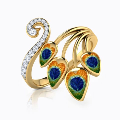 Finesse Peacock Diamond Ring Diamond Rings 18 Karat Yellow Gold Finesse Peacock Diamond Ring