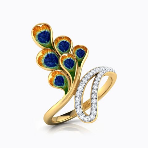 Crown Peacock Diamond Ring Diamond Rings 18 Karat Yellow Gold Crown Peacock Diamond Ring