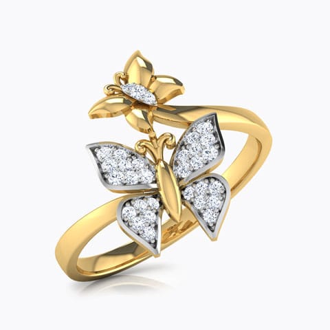 Butterfly Swarm Diamond Ring Diamond Rings 18 Karat Yellow Gold Butterfly Swarm Diamond Ring