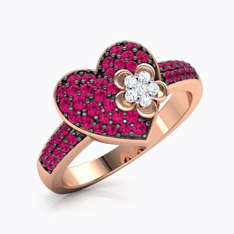 Floret in Heart Diamond Ring Diamond,Gemstone Rings 18 Karat Rose Gold Floret in Heart Diamond Ring