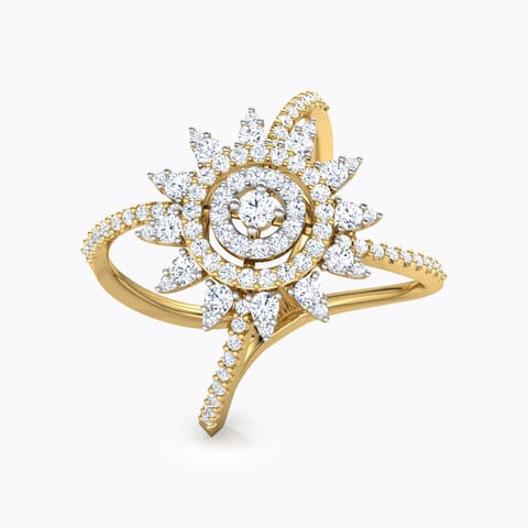 Chamomile Flower Diamond Ring Diamond Rings 14 Karat Yellow Gold Chamomile Flower Diamond Ring