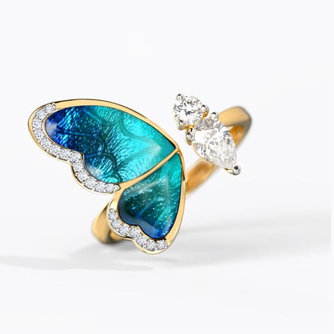 One Wing Blue Butterfly Diamond Ring Diamond,Gemstone Rings 18 Karat Yellow Gold One Wing Blue Butterfly Diamond Ring