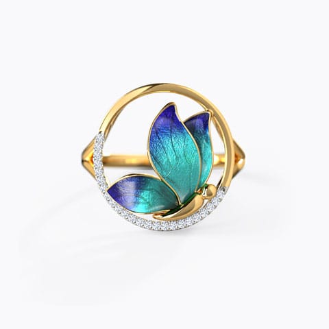 Encircle Blue Butterfly Diamond Ring Diamond Rings 18 Karat Yellow Gold Encircle Blue Butterfly Diamond Ring