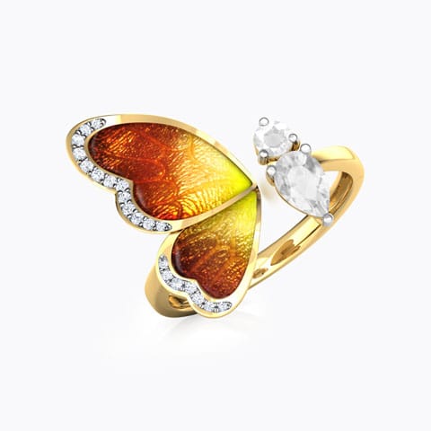 One Wing Orange Butterfly Diamond Ring Diamond,Gemstone Rings 18 Karat Yellow Gold One Wing Orange Butterfly Diamond Ring