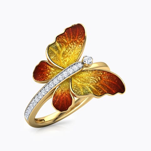 Flare Orange Butterfly Diamond Ring Diamond Rings 18 Karat Yellow Gold Flare Orange Butterfly Diamond Ring