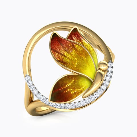 Encircle Orange Butterfly Diamond Ring Diamond Rings 18 Karat Yellow Gold Encircle Orange Butterfly Diamond Ring