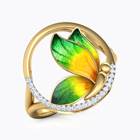 Encircle Green Butterfly Diamond Ring Diamond Rings 18 Karat Yellow Gold Encircle Green Butterfly Diamond Ring
