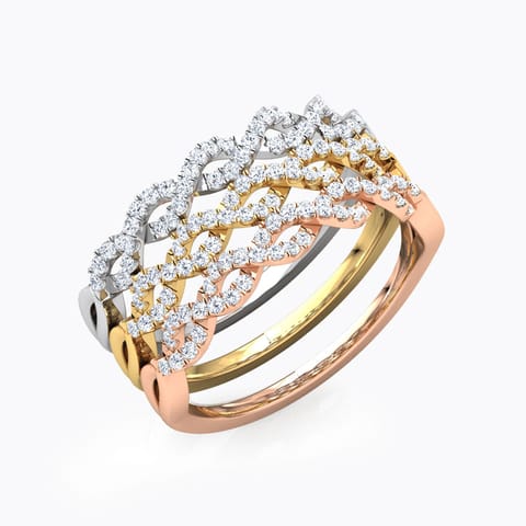 Three Tone Twine Stackable Diamond Ring Diamond Rings 18 Karat Three Tone Gold Three Tone Twine Stackable Diamond Ring
