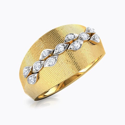 Linear Petals Brocade Diamond Ring Diamond Rings 18 Karat Yellow Gold Linear Petals Brocade Diamond Ring