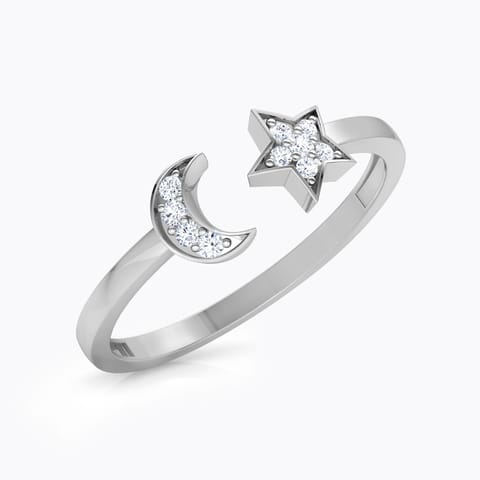 Star and Moon Diamond Midi Ring Diamond Rings 14 Karat White Gold Star and Moon Diamond Midi Ring
