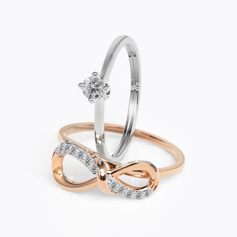 Entwined Twin Diamond Rings Diamond Rings 18 Karat Two Tone Gold Entwined Twin Diamond Rings