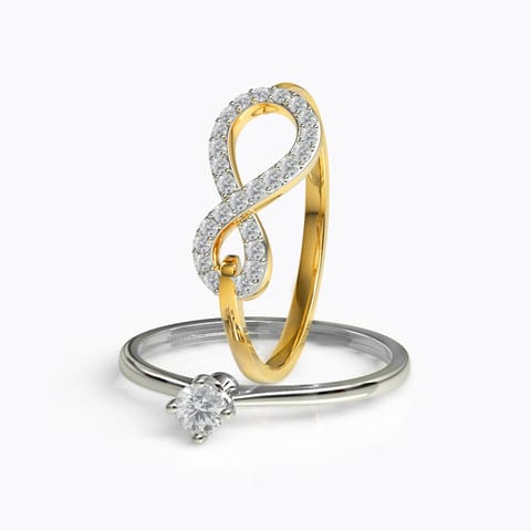 Infinity Twin Diamond Rings Diamond Rings 18 Karat Two Tone Gold Infinity Twin Diamond Rings