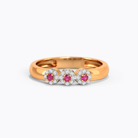 Trio Halo Gemstone Band Diamond,Gemstone Rings 18 Karat Rose Gold Trio Halo Gemstone Band