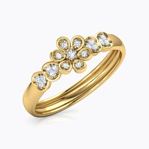 Floret Hearts Diamond Band Diamond Rings 18 Karat Yellow Gold Floret Hearts Diamond Band