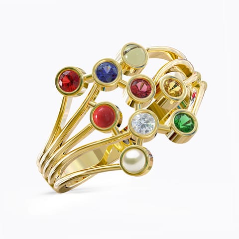 Scatter Navratna Diamond Ring Diamond,Gemstone Rings 18 Karat Yellow Gold Scatter Navratna Diamond Ring