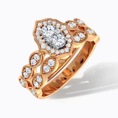 Glinting Diamond Bridal Ring Set Diamond Rings 18 Karat Rose Gold Glinting Diamond Bridal Ring Set