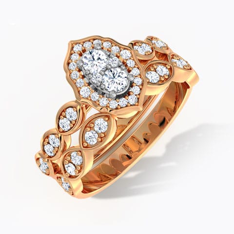 Glinting Diamond Bridal Ring Set Diamond Rings 18 Karat Rose Gold Glinting Diamond Bridal Ring Set