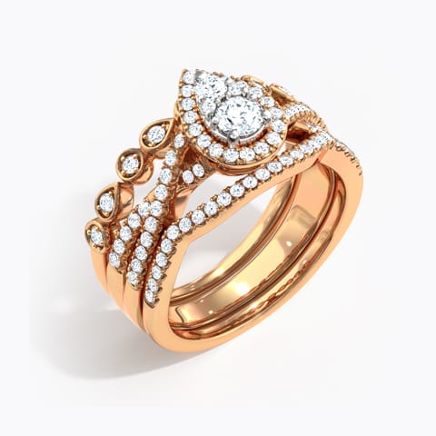 Shimmering Diamond Bridal Ring Set Diamond Rings 18 Karat Rose Gold Shimmering Diamond Bridal Ring Set