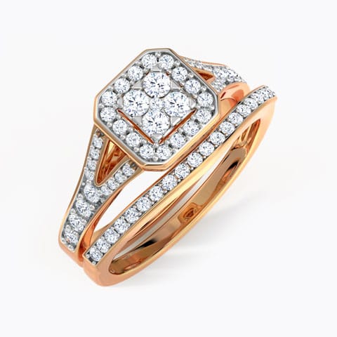 Glowing Diamond Bridal Ring Set Diamond Rings 18 Karat Rose Gold Glowing Diamond Bridal Ring Set