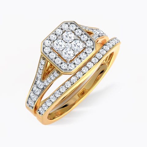 Glowing Diamond Bridal Ring Set Diamond Rings 18 Karat Yellow Gold Glowing Diamond Bridal Ring Set