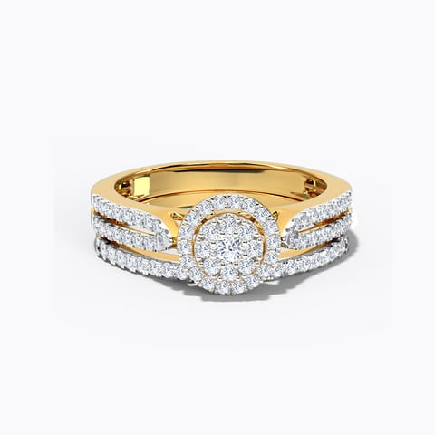 Radiating Diamond Bridal Ring Set Diamond Rings 18 Karat Yellow Gold Radiating Diamond Bridal Ring Set