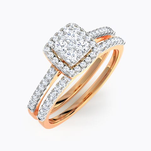 Flickering Diamond Bridal Ring Set Diamond Rings 18 Karat Rose Gold Flickering Diamond Bridal Ring Set
