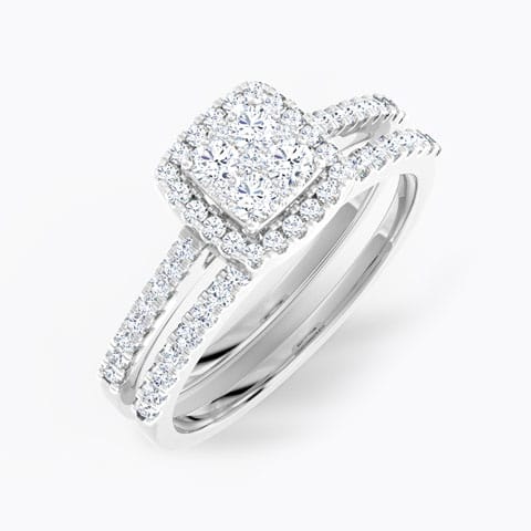 Flickering Diamond Bridal Ring Set Diamond Rings 18 Karat White Gold Flickering Diamond Bridal Ring Set