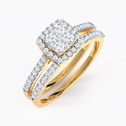 Flickering Diamond Bridal Ring Set Diamond Rings 18 Karat Yellow Gold Flickering Diamond Bridal Ring Set